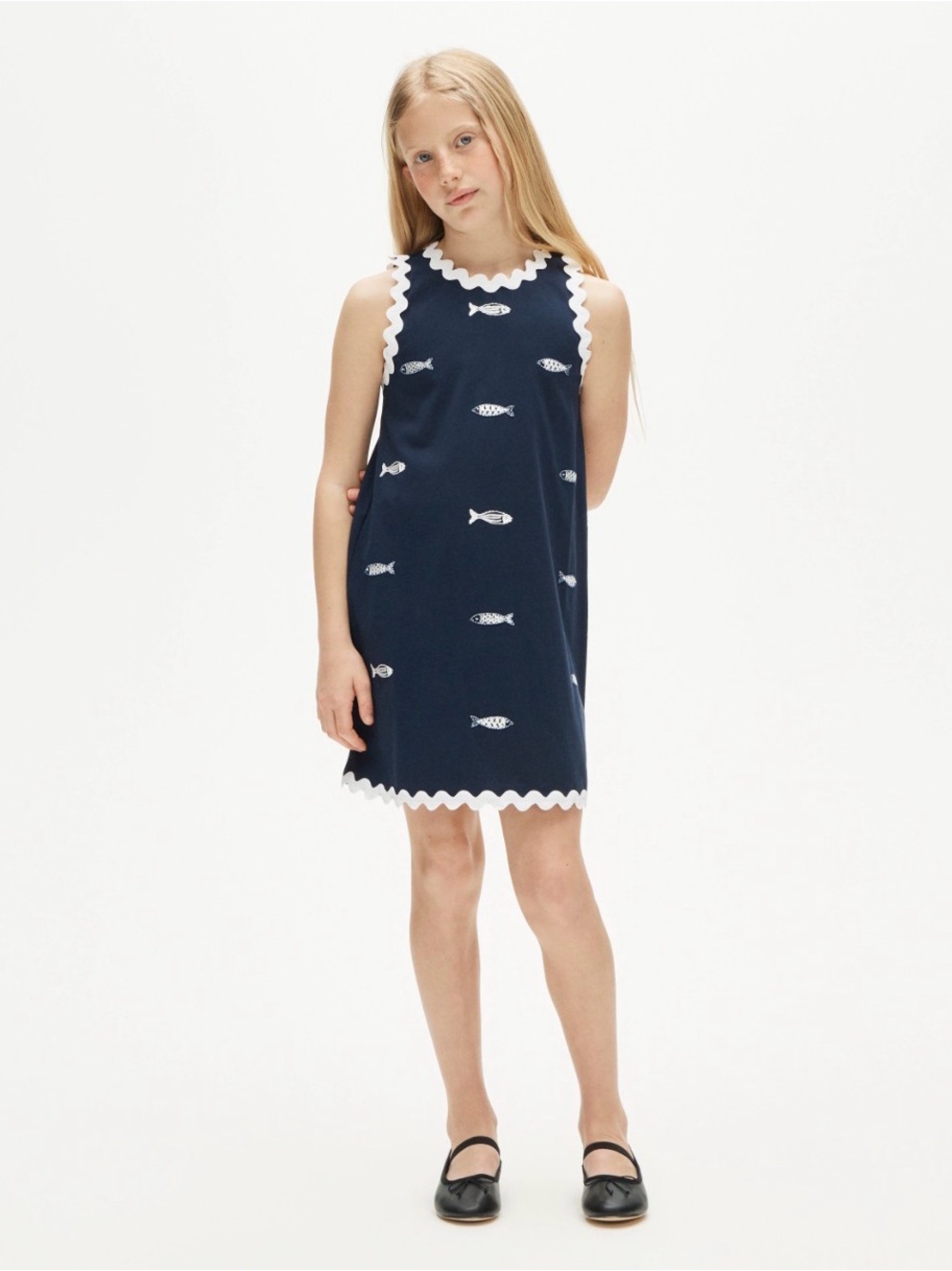 Crewcuts Navy Dress with White Fish Motif